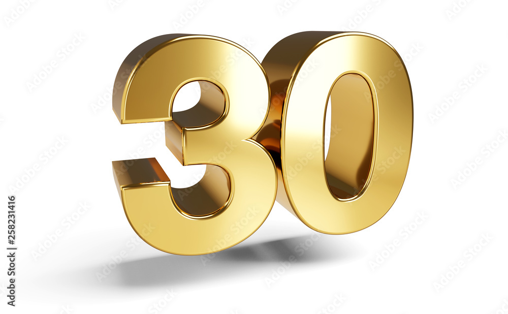 30 golden bold letters symbol 3D-Illustration 30 golden bold letters symbol 3D-Illustration