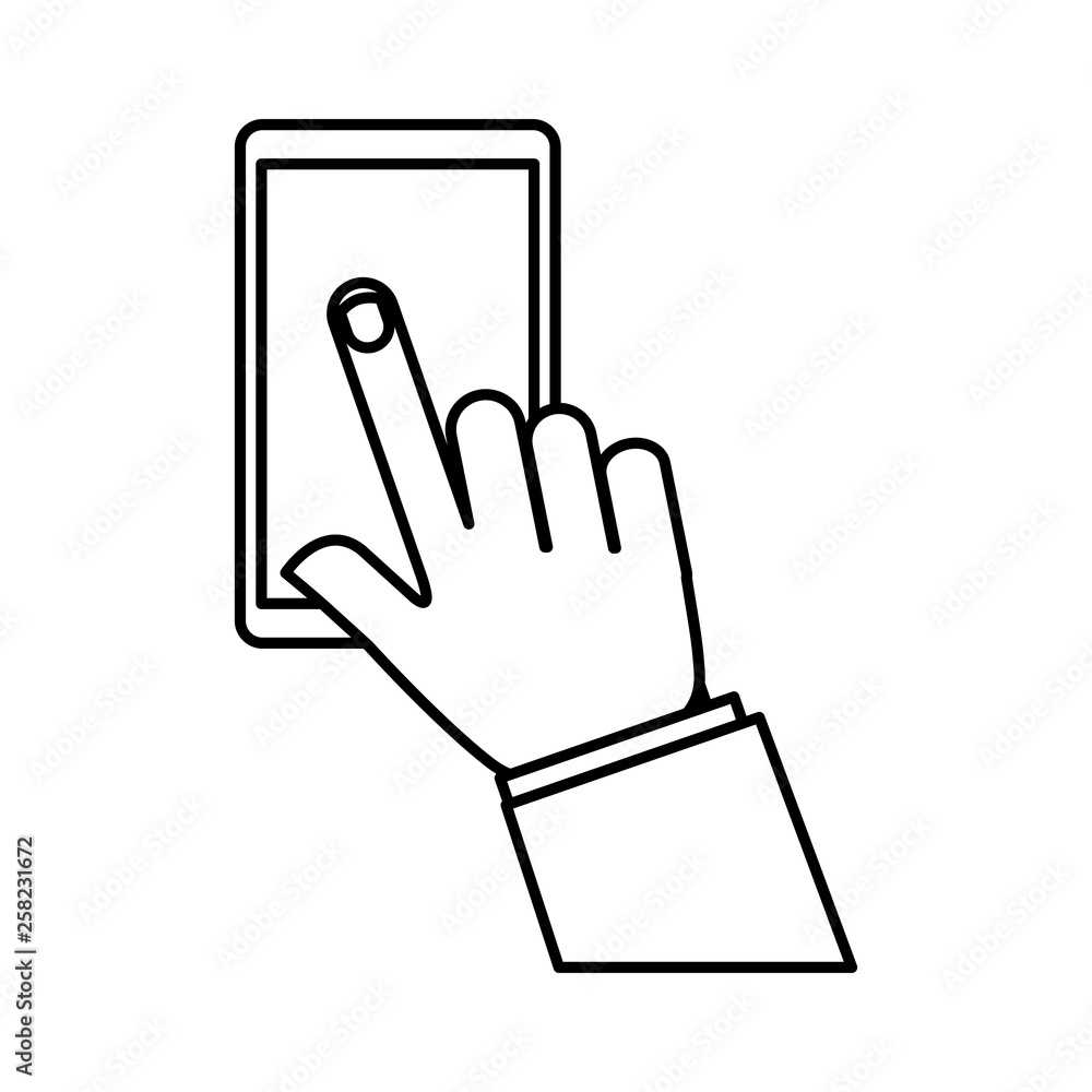 hand human with smartphone icon hand human with smartphone icon