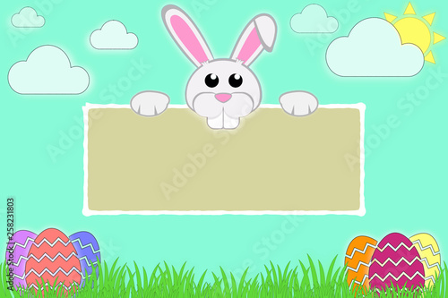 easter card with bunny and eggs