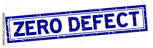 Grunge blue zero defect word square rubber seal stamp on white background