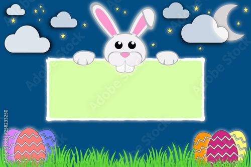 easter card with bunny and eggs