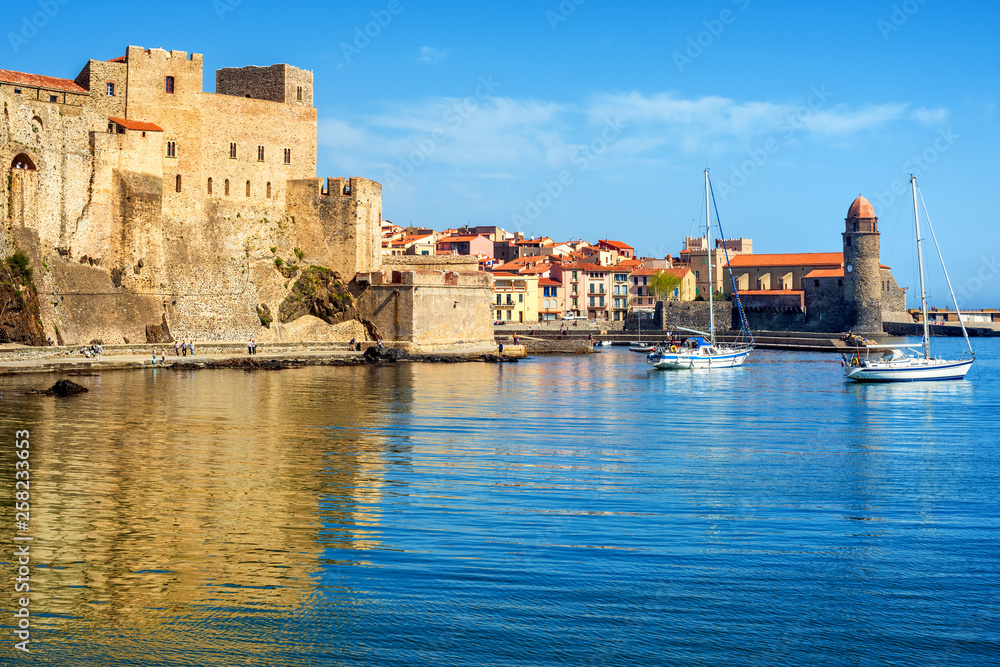 Collioure, France, the Old town with Royal castle and church