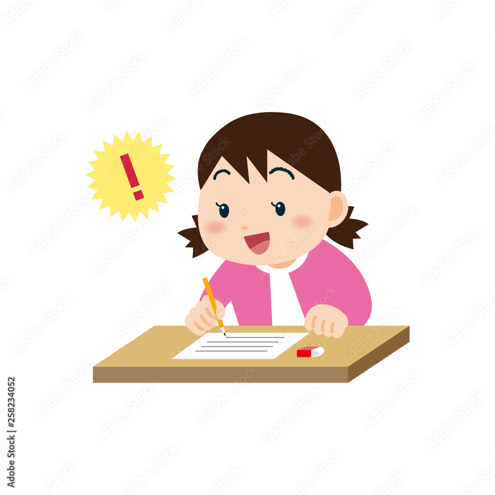 勉強する女の子 ひらめきの表情 勉強する女の子 ひらめきの表情