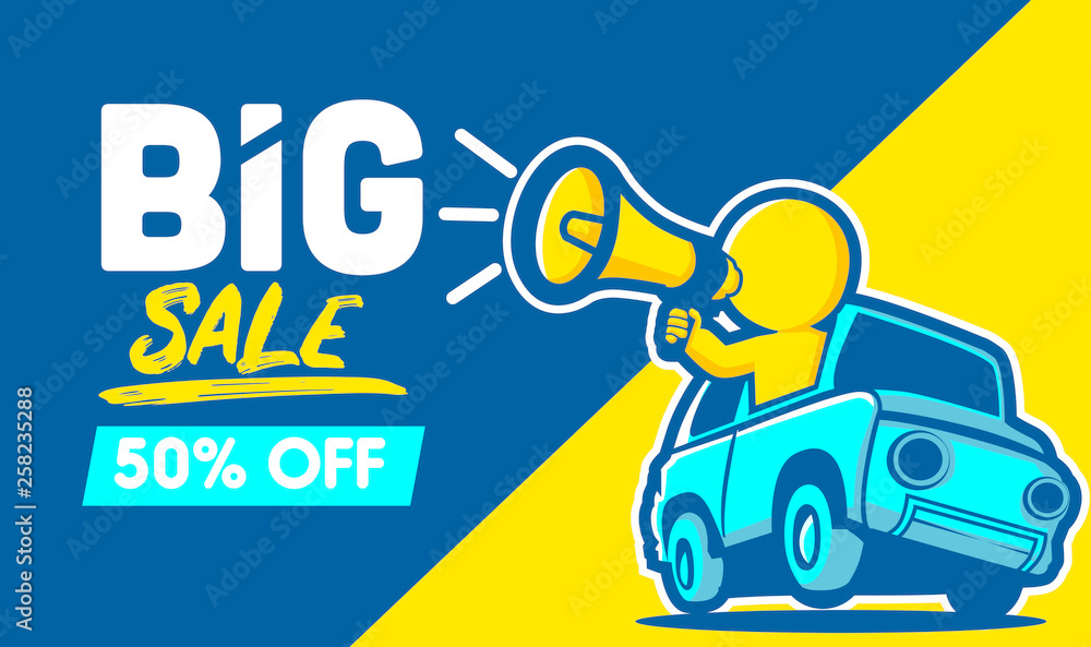Big Sale banner designs, with cartoon character