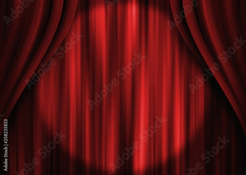 red theater curtain, chiaroscuro, spotlight
