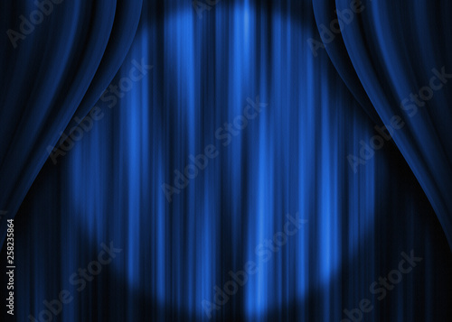 blue theater curtain, chiaroscuro, spotlight