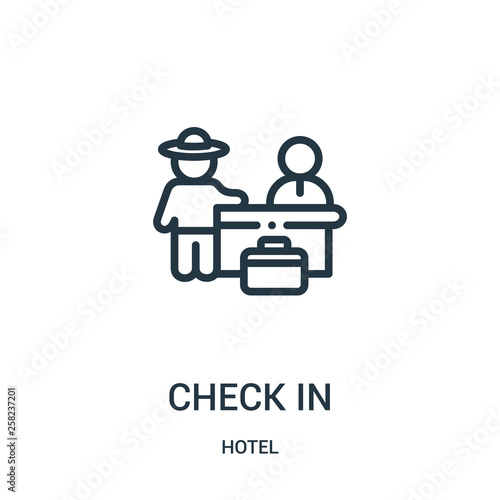 check in icon vector from hotel collection. Thin line check in outline icon vector illustration.