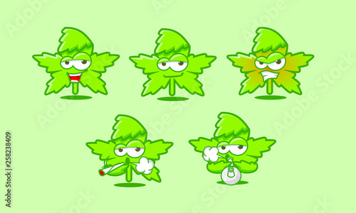 marijuana character mascot cartoon set 