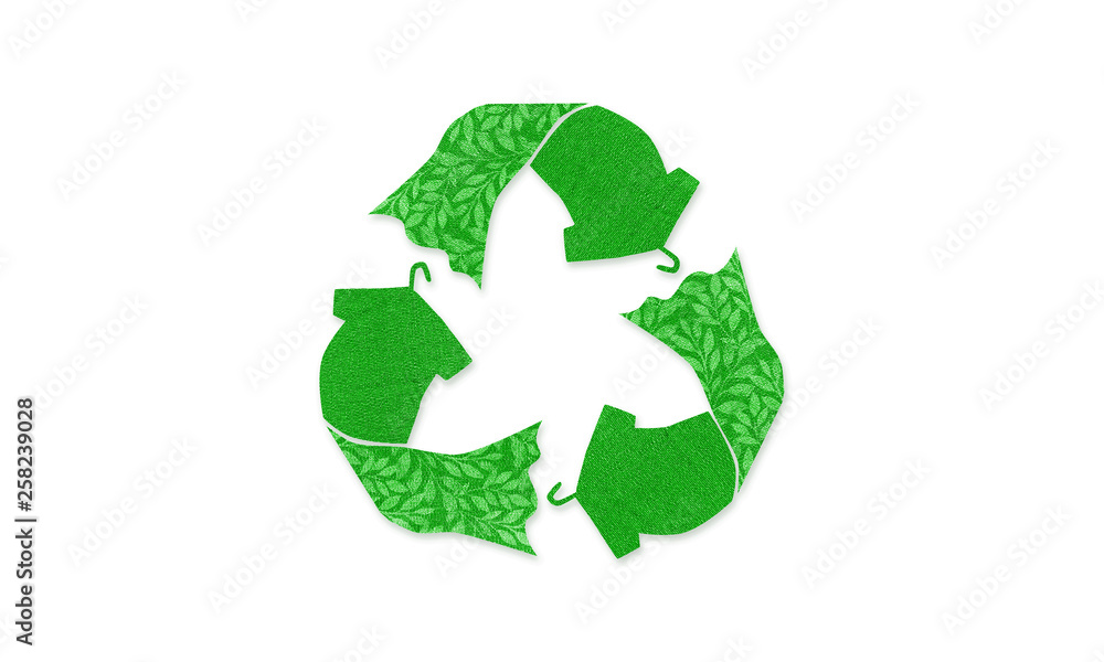 Recycle clothes symbol made with fabric texture, sustainable fashion concept Recycle clothes symbol made with fabric texture, sustainable fashion concept