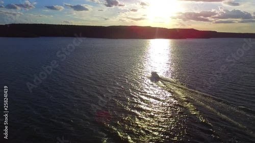 Beautiful river sunset in a boat - Record by drone - Brazil