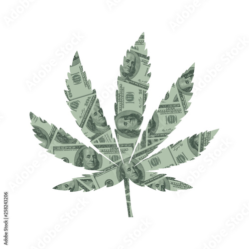 Marijuana Leaf and Money Concept, Hundred Dollar Bills