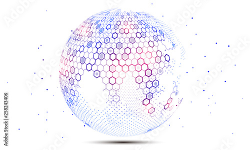 Hexagonal vector grid globe representing high tech, cloud computing and internet big data