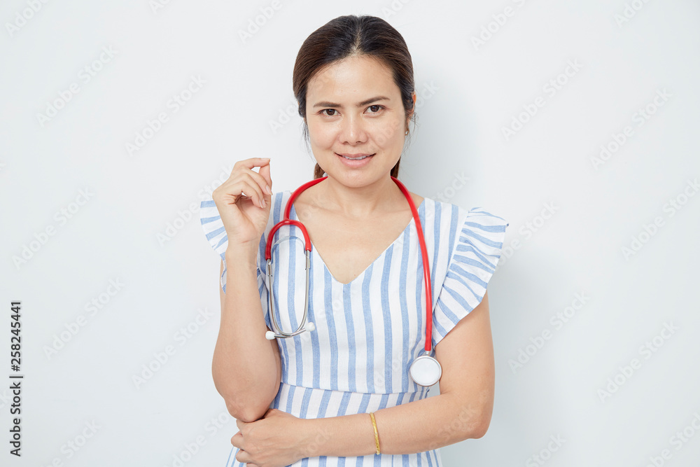female doctor nurse with red stethoscope female doctor nurse with red stethoscope