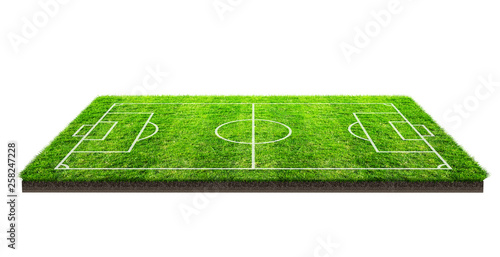 Football field or soccer field on green grass pattern texture isolated on white background with clipping path. Soccer stadium background with line pattern.