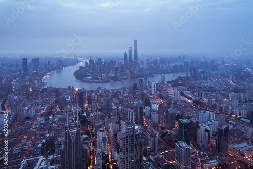 aerial view of East Nanjing Road, Shanghai, China. In dawn © Bob