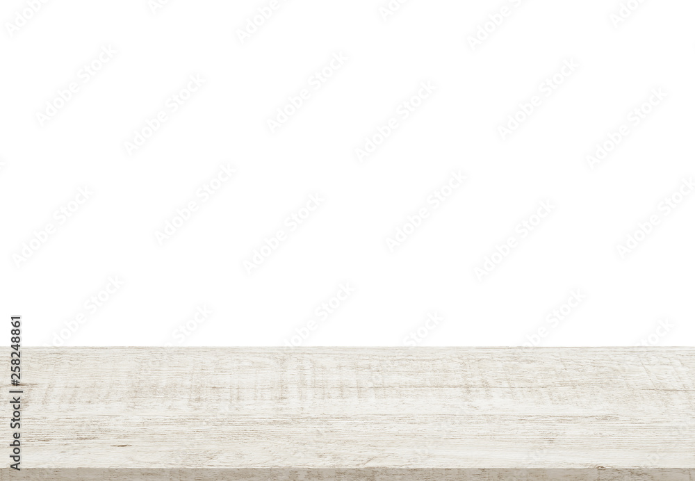 Empty wooden table top isolated on white background - can be used for display or montage your product. Empty wooden table top isolated on white background - can be used for display or montage your product.