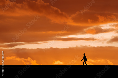 Silhouette of a technician on sunset background