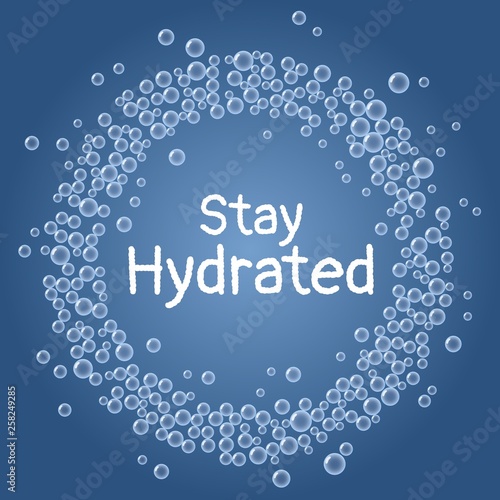Stay hydrated text. Drink water blue bubbles wreath postcard