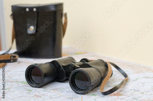 Big binoculars on the tourist map. This is an important equipment of researchers and tourists.