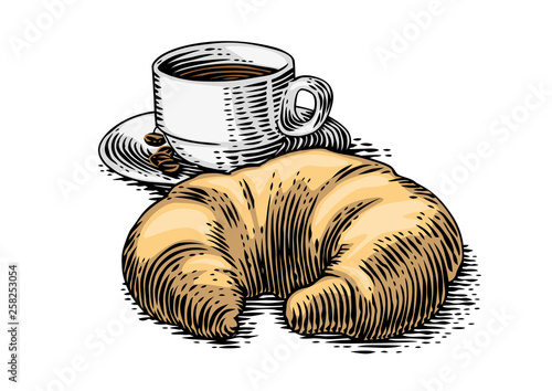 Drawing of croissant and coffee
