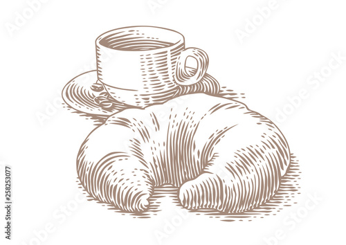 Drawing of croissant and coffee
