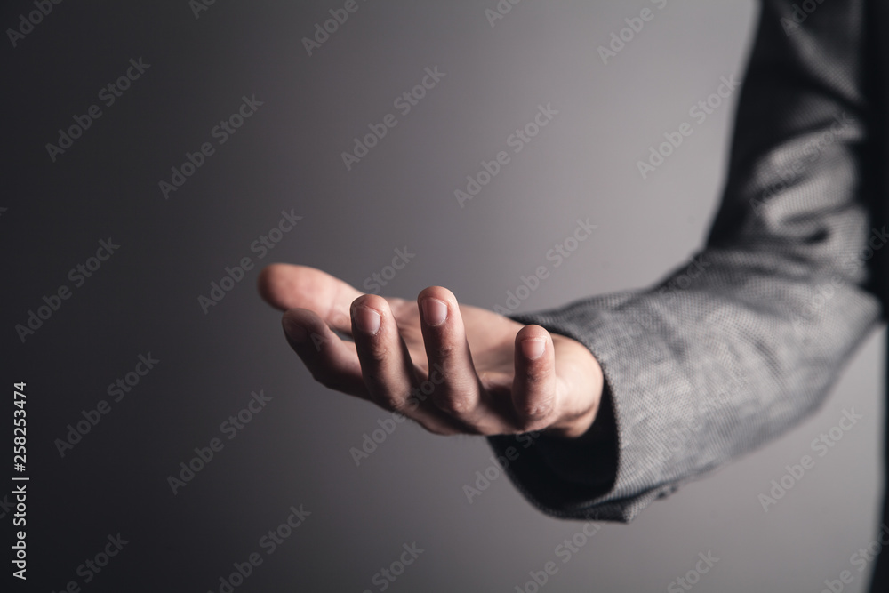 Businessman showing empty hand. Businessman showing empty hand.
