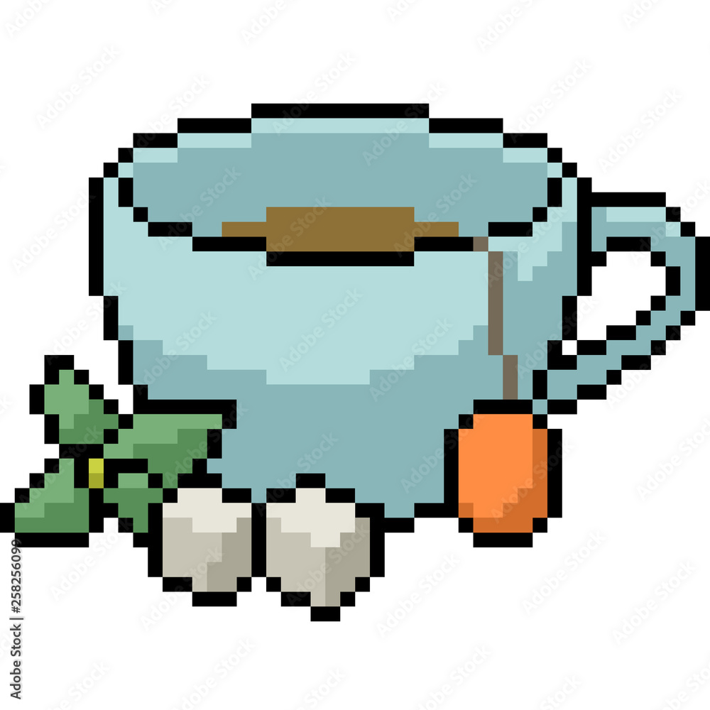 vector pixel art tea set