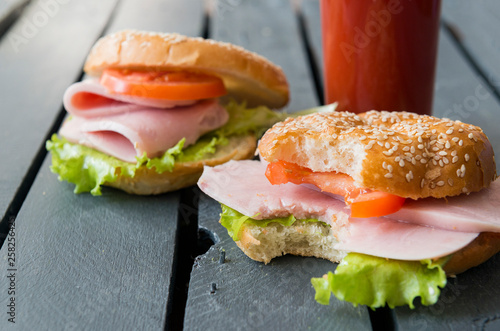 sandwiches with ham, tomato, lettuce