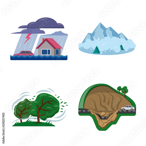 Vector design of natural and disaster logo. Collection of natural and risk stock symbol for web.