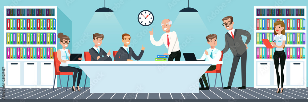 Business meeting, people working in the office vector Illustration in flat style Business meeting, people working in the office vector Illustration in flat style