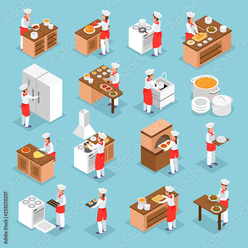Cooking Isometric Icons Set