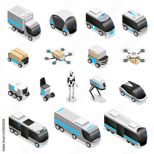 Robot Delivery Isometric Icons 