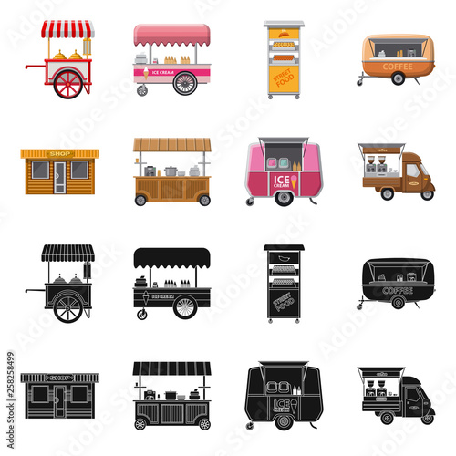 Vector illustration of market and exterior logo. Set of market and food stock symbol for web.