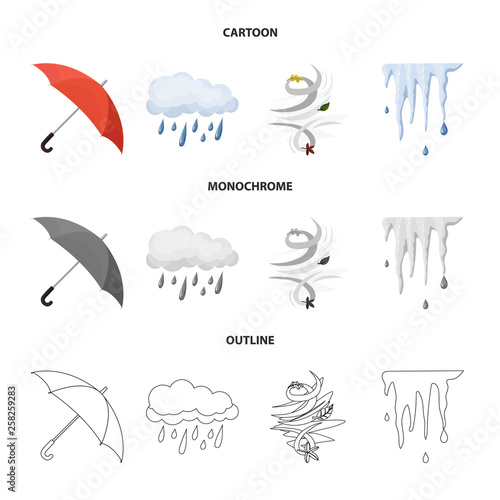 Vector illustration of weather and climate sign. Collection of weather and cloud stock vector illustration.