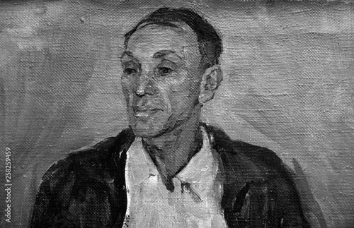 oil painting, black and white portrait