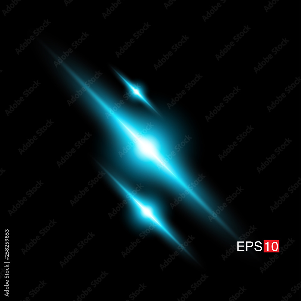 isolated cyan Rays with lens flare, Sun flare, flare on the black background. Transparent Vector Illustration isolated cyan Rays with lens flare, Sun flare, flare on the black background. Transparent Vector Illustration