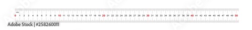 Ruler of 500 millimeters. Ruler of 50 centimeters. Calibration grid. Value division 1 mm. Precise length measurement device. Two-sided measuring instrument.