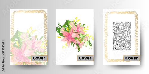 Flowers background. Brochure creative with foliage design. Modern brochure cover design.