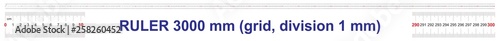 Ruler of 3000 millimeters. Ruler of 300 centimeters. Ruler of 3 meters. Calibration grid. Value division 1 mm. Precise length measurement device. Two-sided measuring instrument.