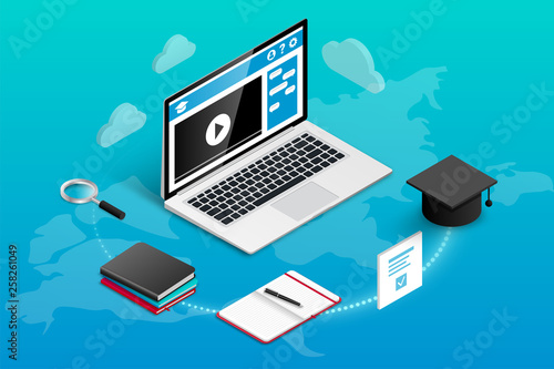 Online education banner world background