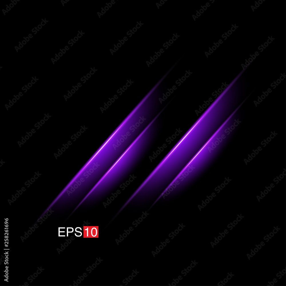 Obraz premium isolated purple Rays with lens flare, Sun flare, flare on the black background. Transparent Vector Illustration