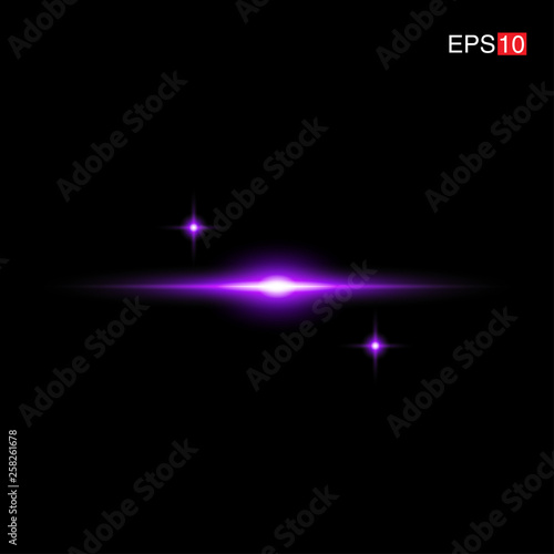 isolated purple Rays with lens flare, Sun flare, flare on the black background. Transparent Vector Illustration