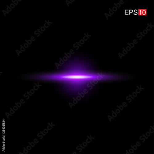 isolated purple Rays with lens flare, Sun flare, flare on the black background. Transparent Vector Illustration