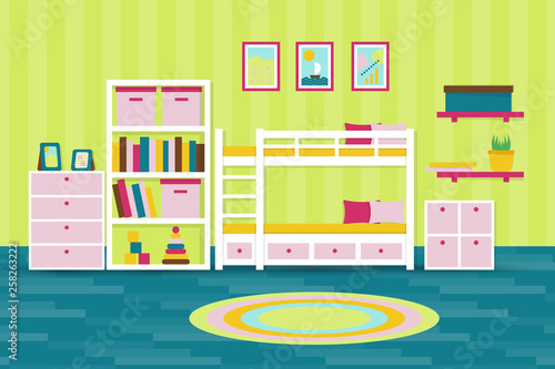 Kids room modern interior design flat vector illustration
