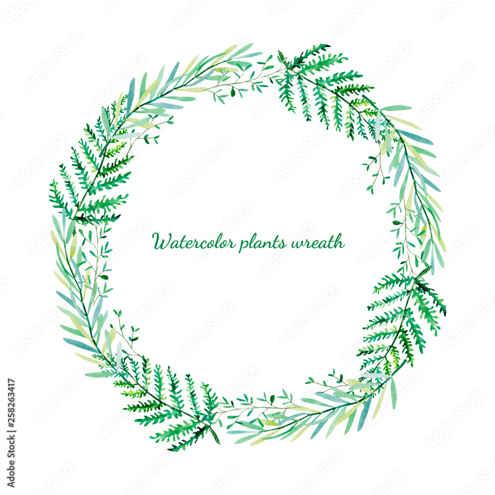 Hand painted watercolor plants wreath Hand painted watercolor plants wreath