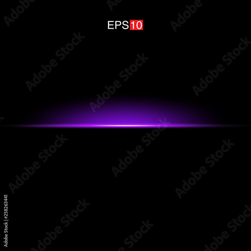 isolated purple Rays with lens flare, Sun flare, flare on the black background. Transparent Vector Illustration