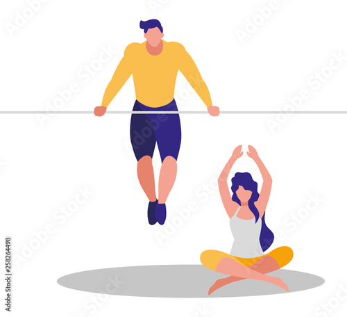 athletic couple practicing exercises