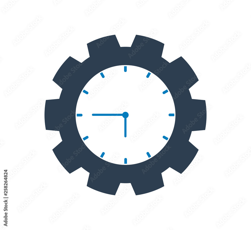 Time Icon with Clock and gear symbol. Flat style vector EPS. Time Icon with Clock and gear symbol. Flat style vector EPS.