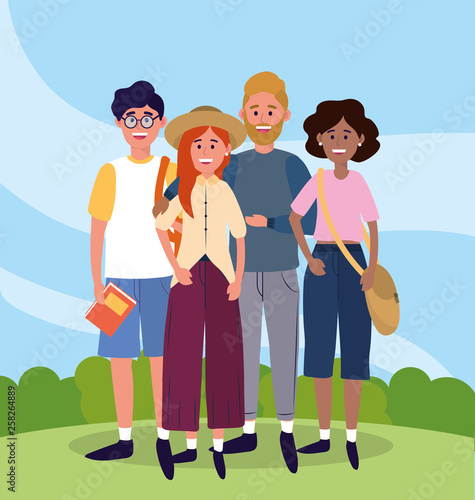 women and men friends with casual clothes