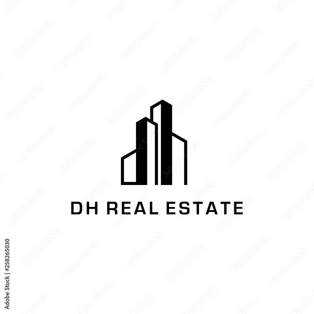 illustration logo combination from letter D and H with building logo design concept
